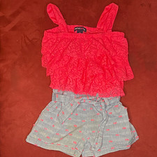 Limited Too Girls 4 2-Piece Outfit Set Pink Lace Ruffle Tank Top  Gray Shorts