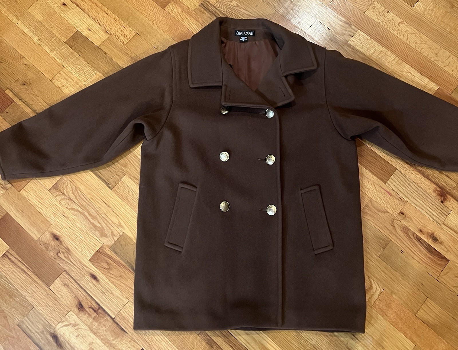 Vintage Wool Pea Coat Womens Double Breasted Sz 12 Brown Union Made USA EUC image 9