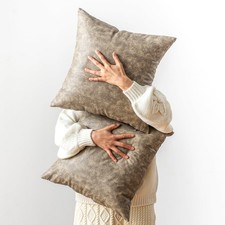GEGELICA Pack Of 2 Faux Leather Decorative Throw Pillow Covers 24X24 Inch 10-4
