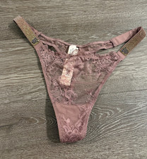 Victoria s Secret Women s Lace Floral Thong Panties Semi-Transparent Purple M