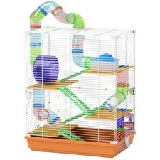 18in 5-tier Metal Hamster Cage Gerbil Habitat Exercise Wheel Ramp Orange