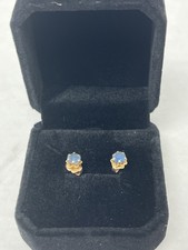 Vintage 14K Yellow Gold Blue Topaz Ear Studs 5mm stones