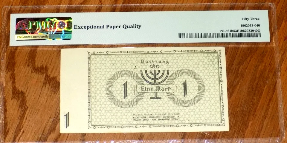 Nota de 1 marco Polonia Litzmannstadt Lodz Ghetto 1940 Segunda Guerra Mundial Holocausto PMG 53EPQ Foto 3 de 3