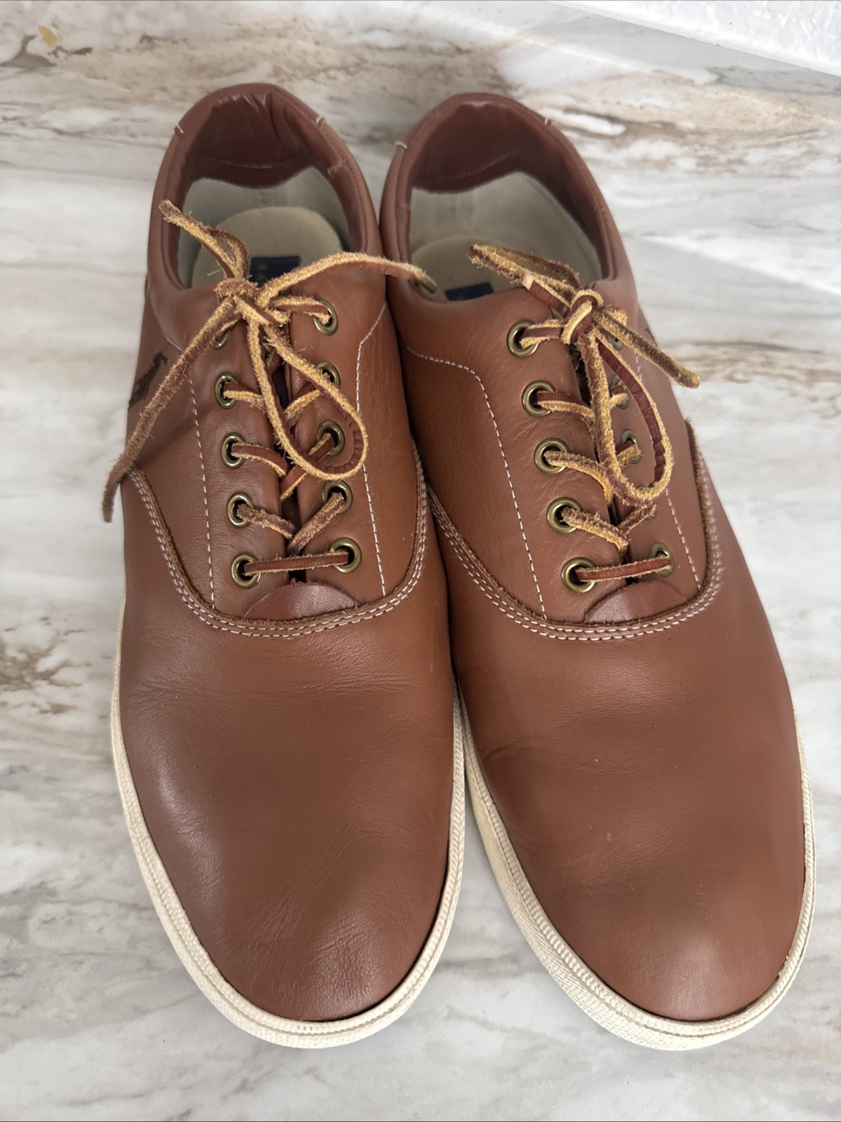 Polo Ralph Lauren Brown Leather Vaughn Sneaker Shoes Logo Men’s Size 13 D