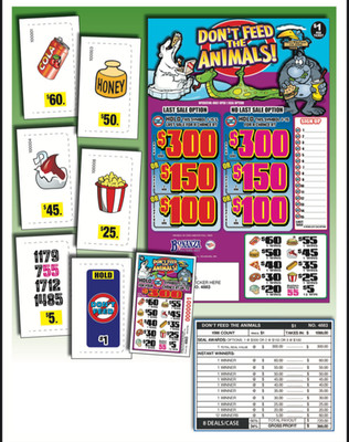 Pull Tab Ticket - Hard Card - Game -Holder - Don't feed the animals - 1,088 ct