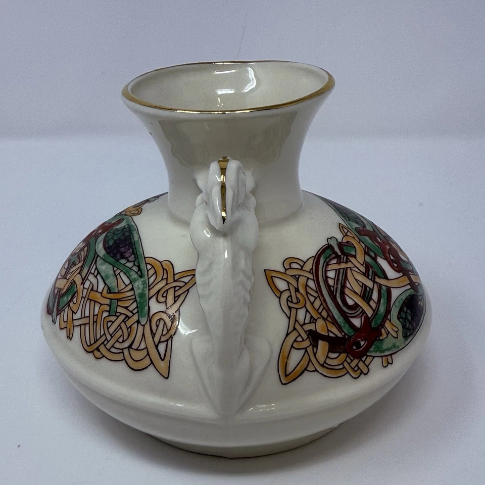Jarrón de porcelana irlandés CRE con asas de animales dobles hecho a mano en Galway Irlanda firmado Foto 4 de 4