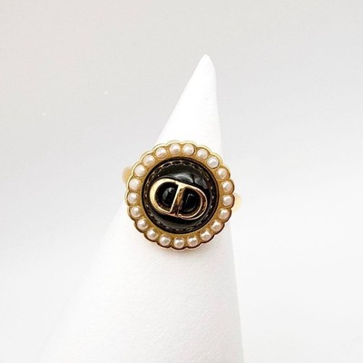 Dior Perlen Ring Gold Schwarz M Größe 12 Logo Schmuck Gebraucht Aktuelles Modell