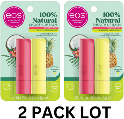 2 Pack eos Natural Lip Balm Coconut Milk Pineapple Passionfruit 2 Ct Ea