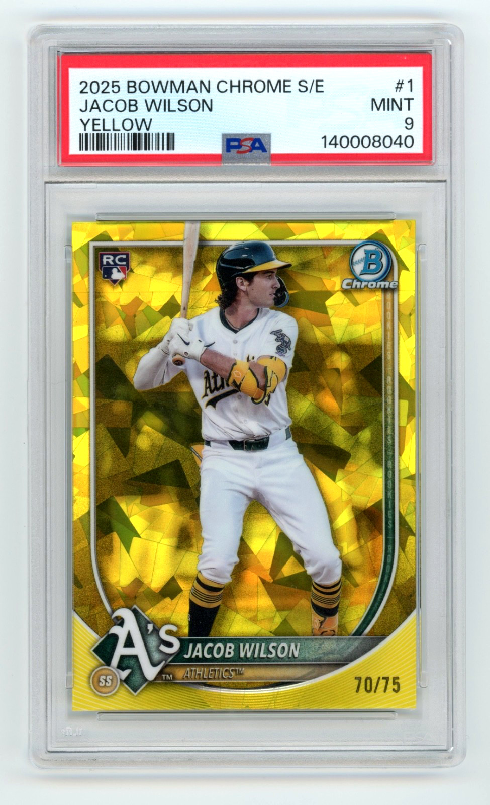 2025 Bowman Chrome Sapphire Jacob Wilson Yellow /75 Rookie RC #1 PSA 9