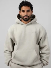 New Comfrt Minimalist Hoodie Med Cement Beige Fleece Oversized Cozy Heavyweight