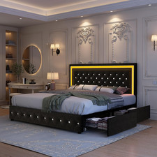 Queen King Full Led Bed Frame With 4 Storage Drawers Led Light Bed Frame 900 Lbs