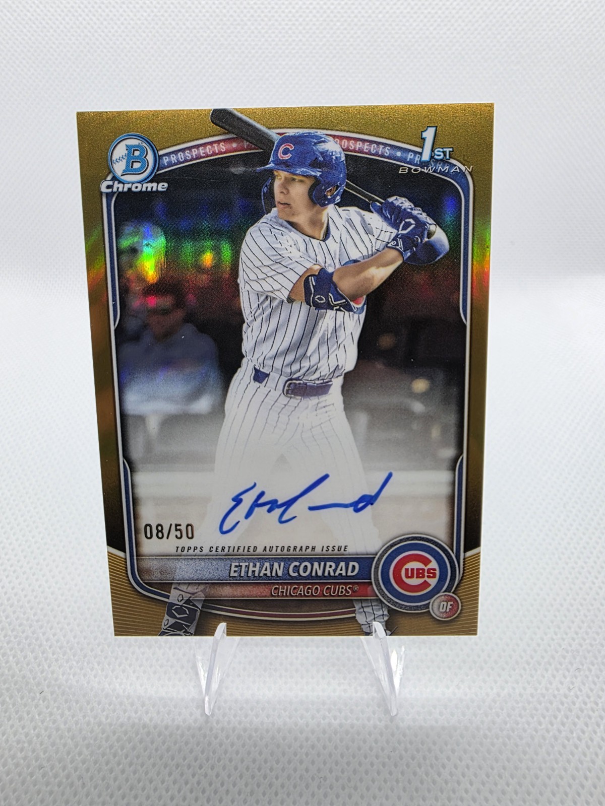 Ethan Conrad 2025 Bowman Draft Chrome 1st TRUE GOLD /50 ON CARD AUTO Cubs #1Pick