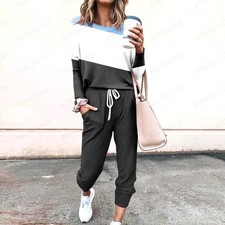 Color Block Long Sleeve Top Drawstring Jogger Pants Two Piece Lounge Set