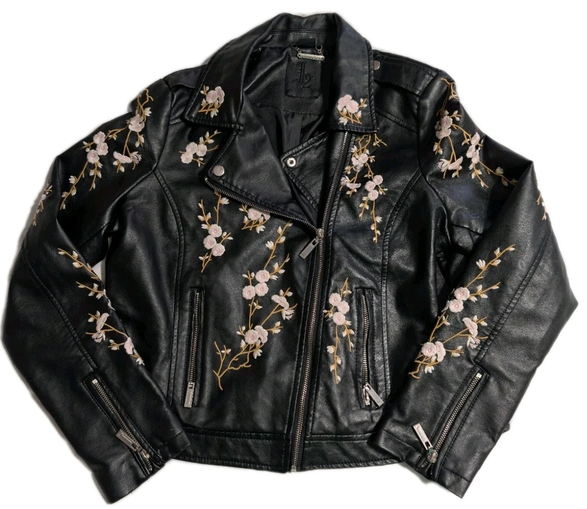 Chaqueta De Motero Para Mujer De Cuero Sintético Negro - Cremallera, Cuello Alto, Tallas 8 10 12 14 16