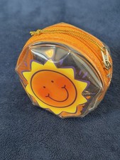 Vintage Small Zippered Clear View Vinyl Coin Purse See Through-Blue Smiling Sun