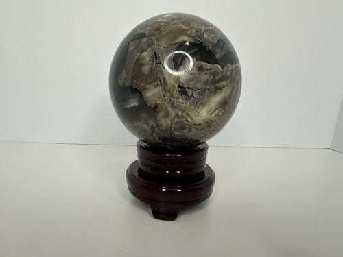 4.5 lb Black Chalcedony Druzy Sphere 2058g Large Quartz Crystal Ball w/ Stand