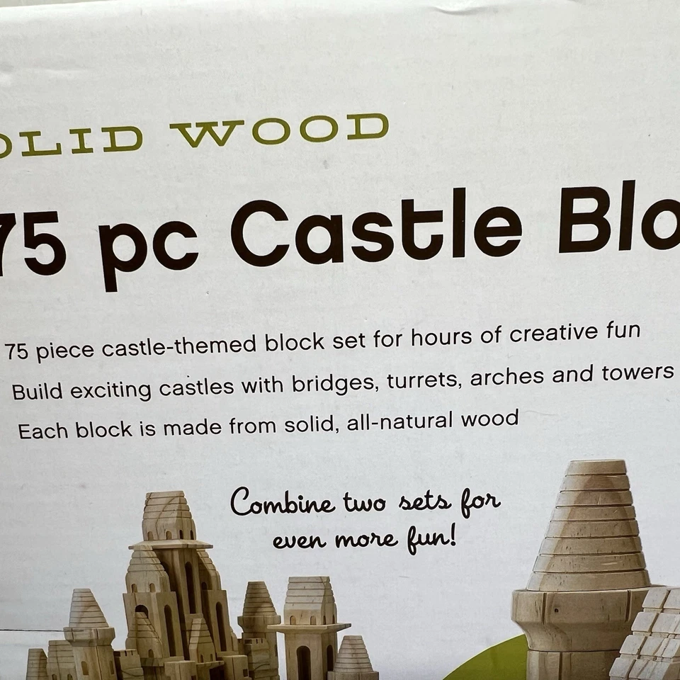 TREEHAUS Wood Shoppe 75 Piece Castle Blocks,  Building Blocks Toy, NEW IN BOX - Image 2 of 4