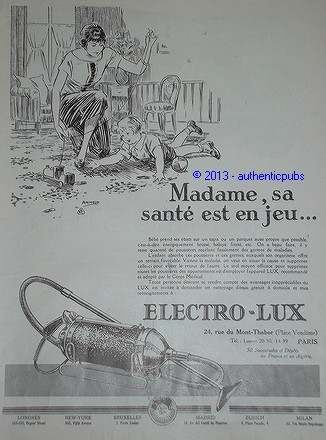 PUBLICITE DE 1925 ELECTRO-LUX ASPIRATEUR POUR LA SANTE DE L'ENFANT ARNOLD AD - Picture 1 of 1
