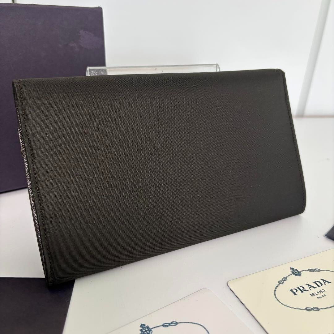 Prada Black Nylon Leather Long Wallet with Box ,cards Authentic