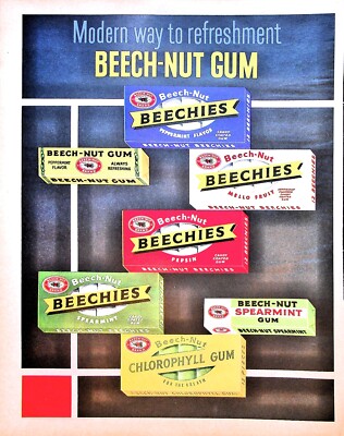 Original 1950s Beech-nut Gum Ad: Modern Way to Refreshment, multiple flavors 
