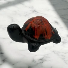 Evangeline Canada Pottery Turtle Orange Brown Lava Drip Glaze Ashtray Vintage