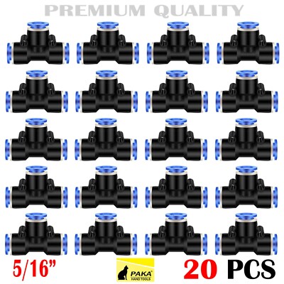 20pcs Pneumatic Tee Union Connector Tube OD 5/16'' 8mm One Touch Push In Air Fitt