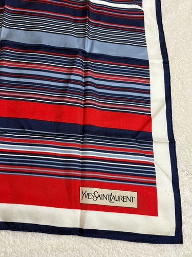 Yves Saint Laurent YSL Vintage Silk Scarf Red & Navy Stripe Size 29.5in×30.3in - Picture 6 of 17