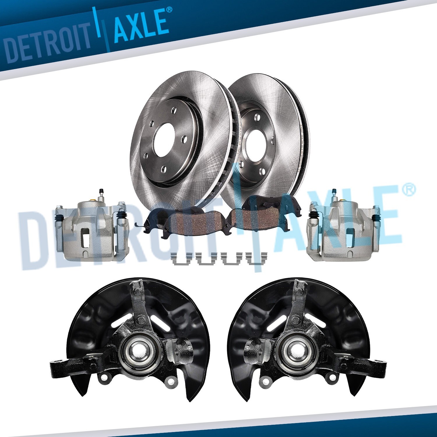 Front Steering Knuckles Rotors Brake Pads Calipers for 20032008 Toyota