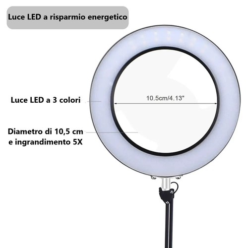 lampada con lente ingrandimento da tavolo con 60 luci LED 5 diottrie e 3 colori - Foto 7 di 17