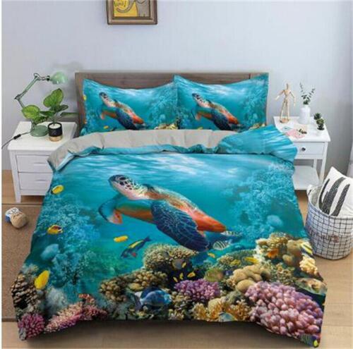 Ocean Turtle Fish Coral Animal Quilt Duvet Cover Set Comforter Cover Pillowcase - Foto 1 di 2