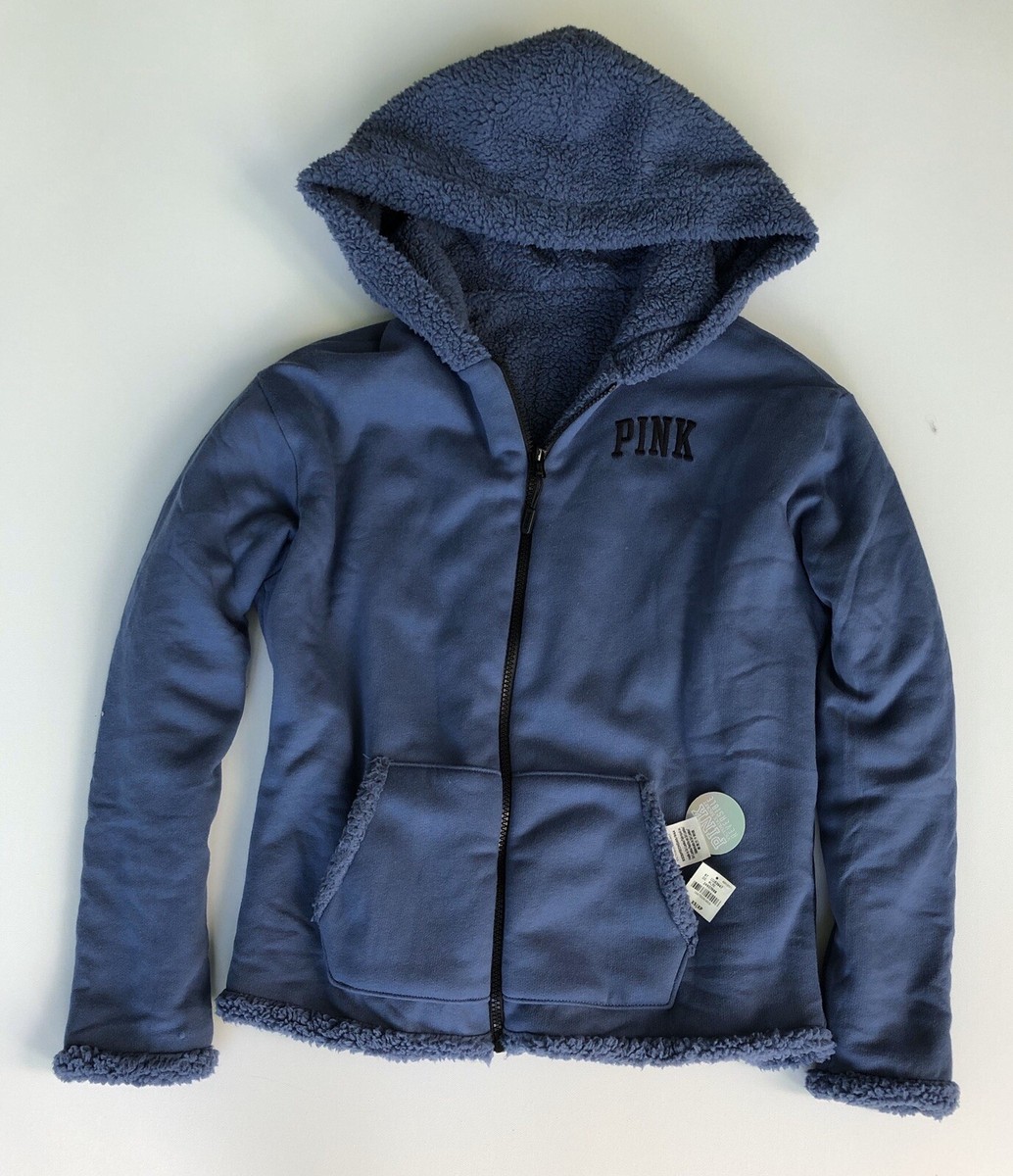 Victoria's Secret Pink Jacket Reversible Sherpa Hoodie Extra Small