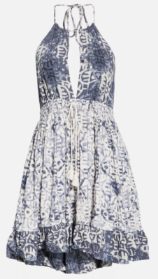 NWT Free People Beach Day Mini Boho Halter Dress Size M Blue & White Loose  Flowy | eBay