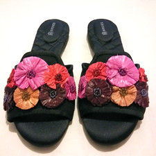 Birdies The Chickadee Black Flower Sandals Slides Slippers Shoes Size 6.5