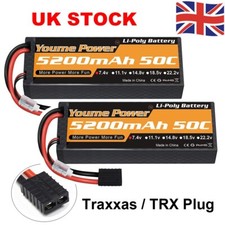 2pcs Youme 7.4V 2S 5200mAh 50C TRX LiPo Battery Hardcase for Traxxas Losi Truck