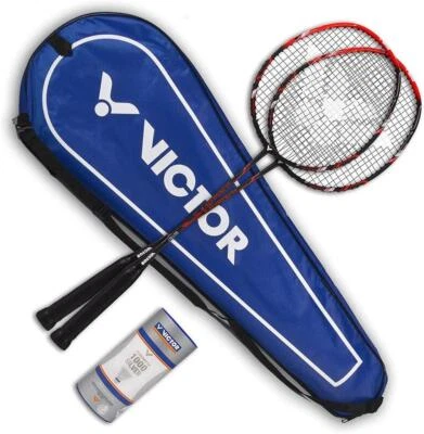 Victor Badminton Set Ultramate 6 rot, 2 Badmintonschläger + 3 Bälle + Setbag