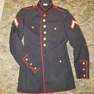 USMC Dress Blue Uniform Blouse Coat 39L Long Private First Class PFC Blues 