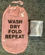 Victoria's Secret Pink Popup Mesh Laundry Basket + Lingerie Wash Bag Chalk Rose