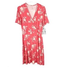 NWT Stitch Fix 41 Hawthorn Floral Jersey Knit Surplice Dress Coral Size Small S