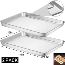 Baking Sheet Stainless Steel Cookie Bake Pan Serving Tray Oven Roasting Pan 2Pcs