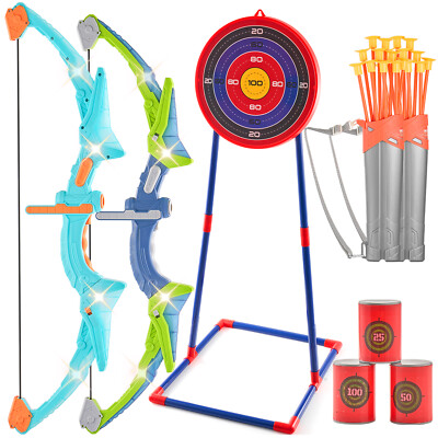 VEVOR Kids Bow and Arrow Set LED Light Up Outdoor Archery Kit 2 Pack 20 Arrows