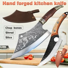 HAND FORGED Cleaver Kitchen Meat Chopping Stainless Chef Boning Butcher Knife