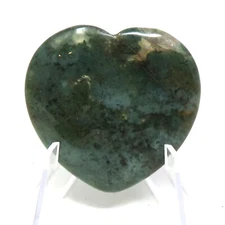 Moss Agate Worry Heart Stone #483- 40mm or 1.57"  -  Pocket Stone - Love