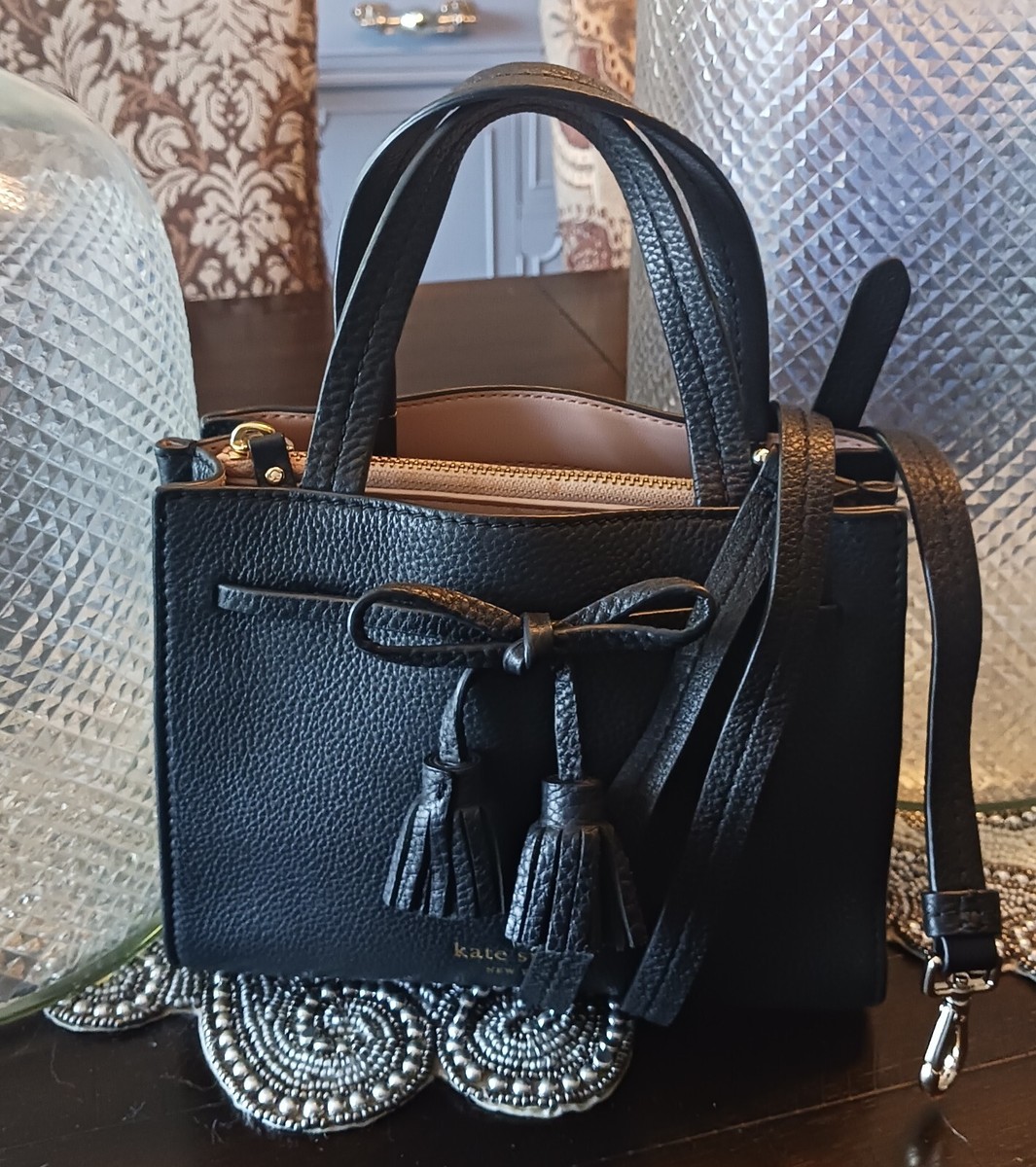 Kate Spade Black Mini Hayes Tote/Crossbody with Bow and  display picture 3