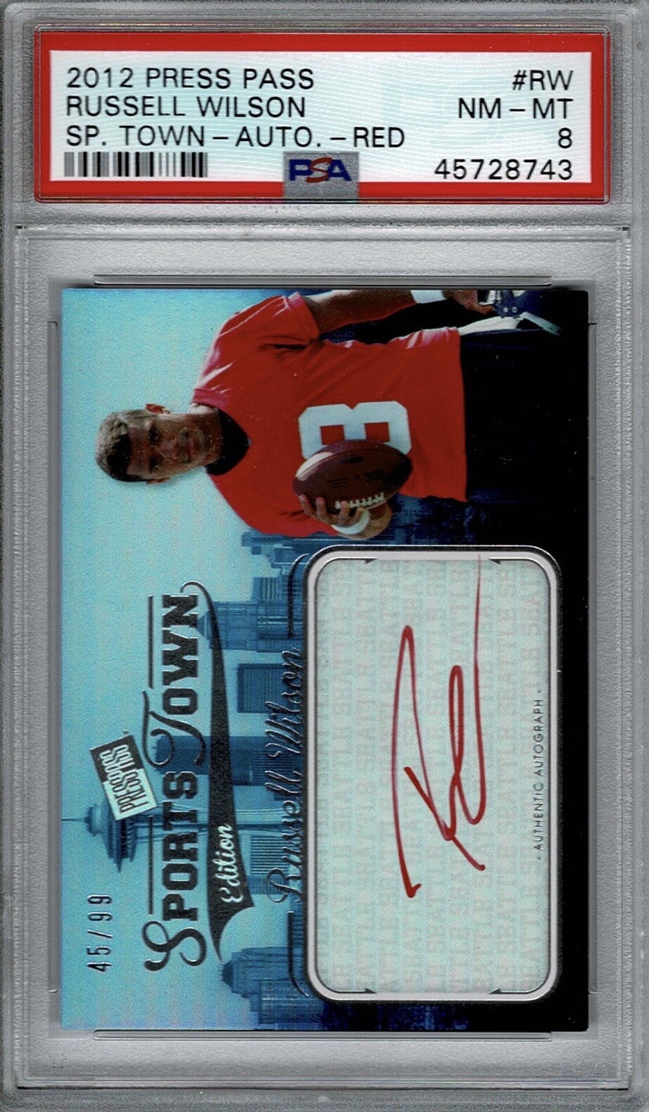 Russell Wilson Press Pass Sports Town #RW Autograph-Red