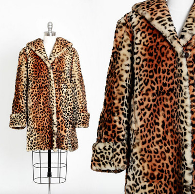 Vintage 1950s sheepskin shearling fur Leopard print stroller coat