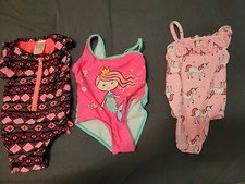 9  12 month toddler/baby girls swim suits lot Unicorn swim suit Mermaid  zip