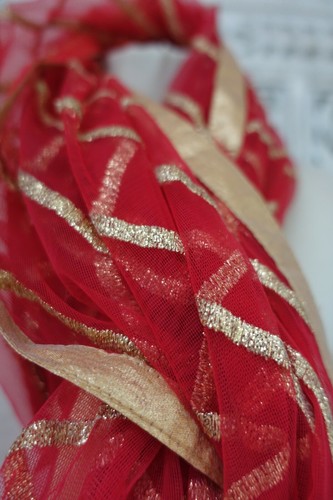 red indian wedding chiffon chunni shawl dupatta Bollywood Indian SKU18324 - Picture 2 of 8