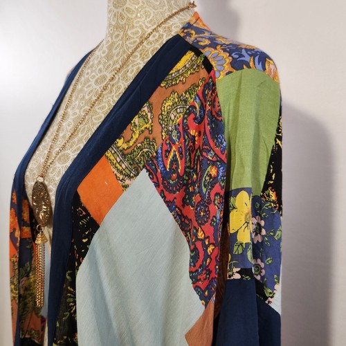 In Things Women OS Multi-Color Rayon Kimono Sleeve Patchwork Laganlook Cardigan - Picture 6 of 14