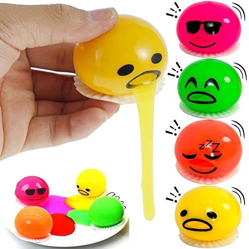 Puking Slime Ball Toy, Emoji Vomiting Egg Yolk Stress Balls for Kids (4  Pack)