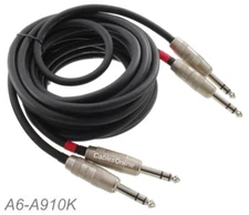 10ft Kirlin Dual 1/4" TRS Stereo Male to Male Plug Noise Free Black Audio Cable